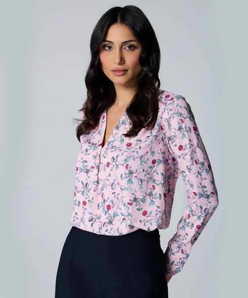 Vneck Rose Printed Long Sleeve Top